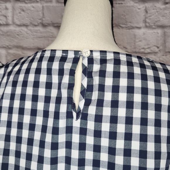 J Crew Top Blue White Plaid Long Sleeve Ruffle Shoulder Keyhole Back Size S - Picture 7 of 9